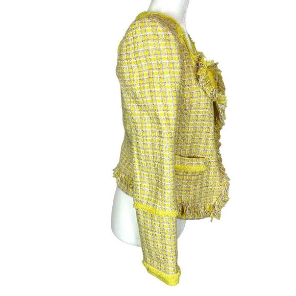 Boucle Tweed Blazer Chanel Style Jacket in Fringed Yellow HTF Super RARE - Picture 4 of 15